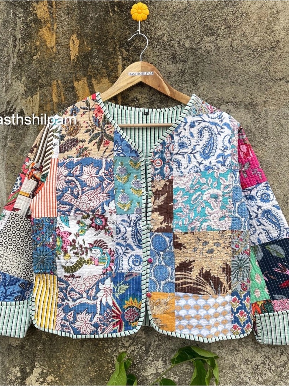 Hand Block Printed Quilted Cotton Reversible Jacket XL